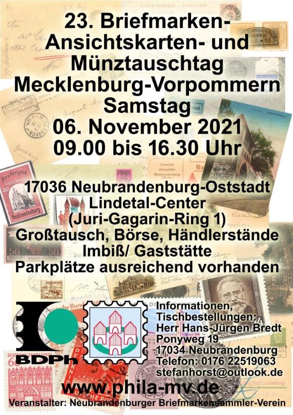 Plakat zum Münztauschtag in Neubrandenburg im November 2021
